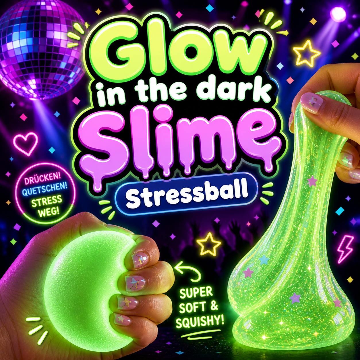 SLIME WORKSHOP: Glow in the dark Squishy Stressball & Slime | Sonntag, 14.06.26 von 11:00 - 12:45 Uhr